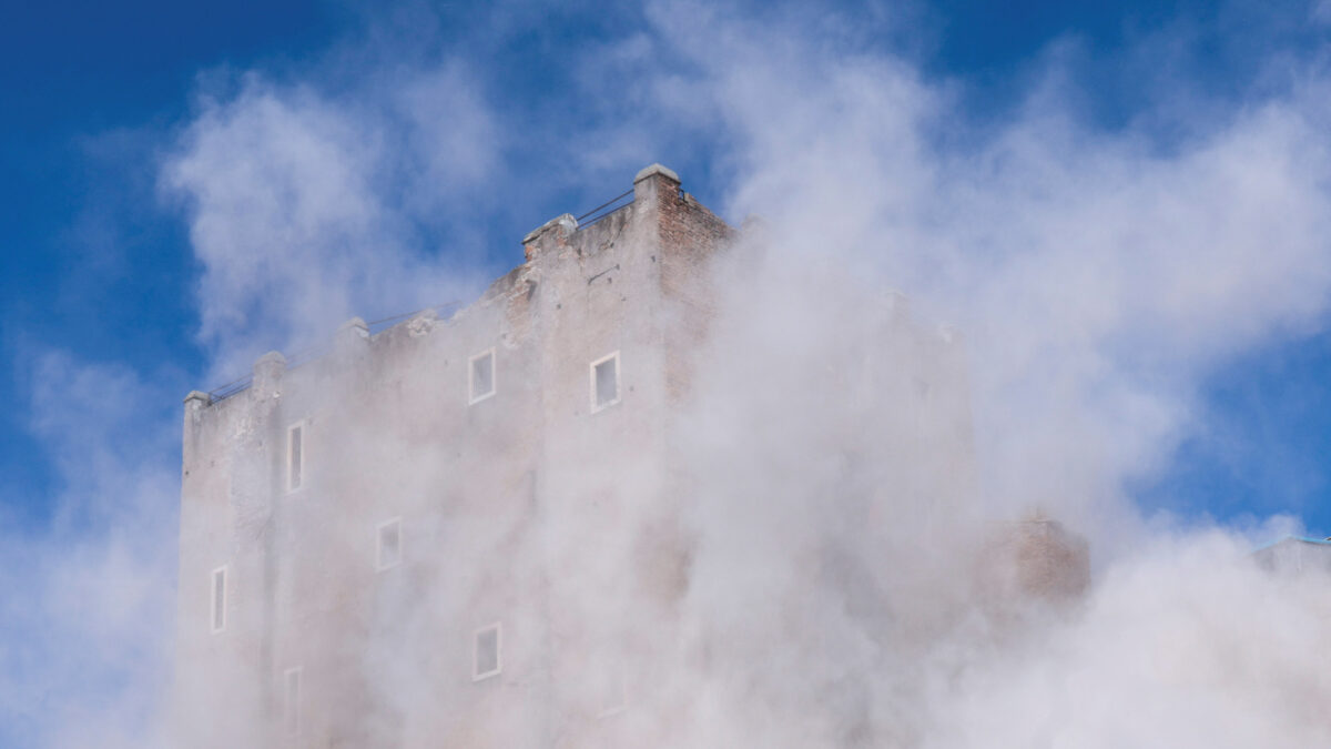 Dust rises as part of the Torre dei Conti tower collapses following an earlier partial collapse, near Via dei Fori Imperiali, near the Colosseum, in Rome, Italy, November 3, 2025. REUTERS