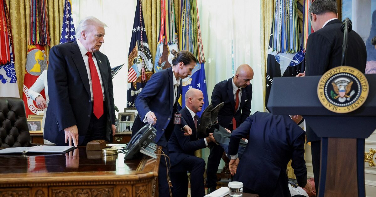 Pharmaceutical executive collapses next to Trump during announcements on anti-obesity drugs inside Oval Office