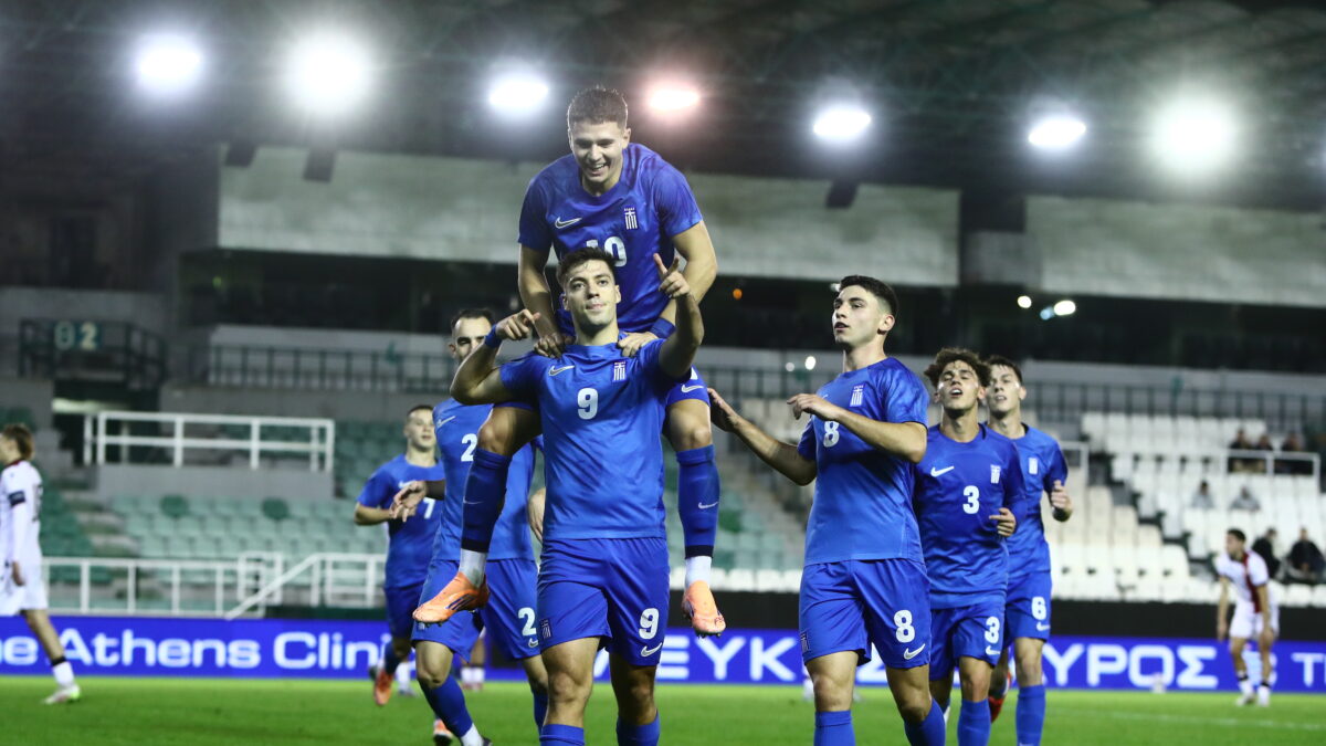 Οι παίκτες της Εθνικής Ελπίδων πανηγυρίζουν στο Euro U21 (ΑΡΓΥΡΩ ΑΝΑΣΤΑΣΙΟΥ