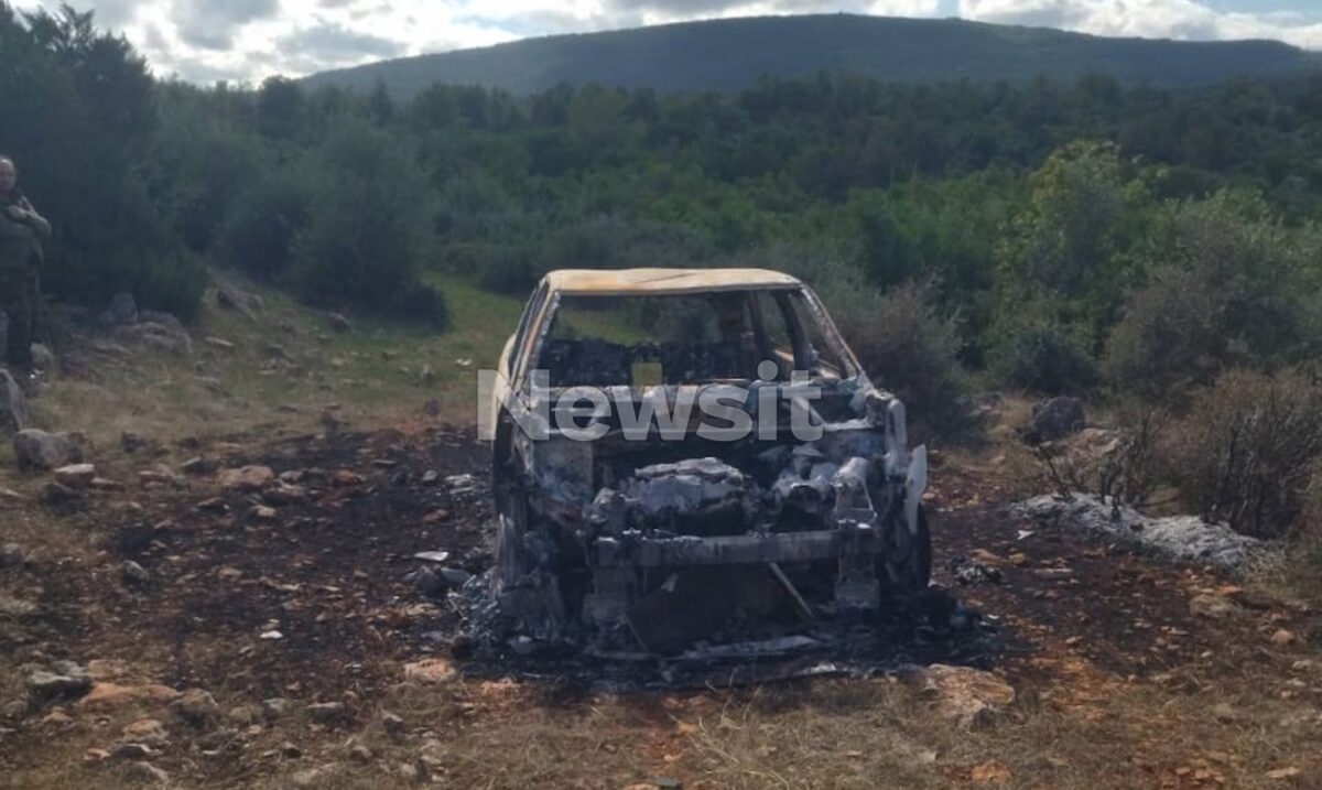 Το καμένο αυτοκίνητο στη Βοιωτία