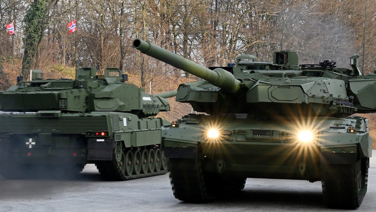 New Leopard 2A8 tanks operate during their rollout at KNDS in Munich, Germany, November 19, 2025.