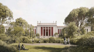 Φωτορεαλιστική απεικόνιση του εξωτερικού χώρου του νέου Εθνικού Αρχαιολογικού Μουσείου