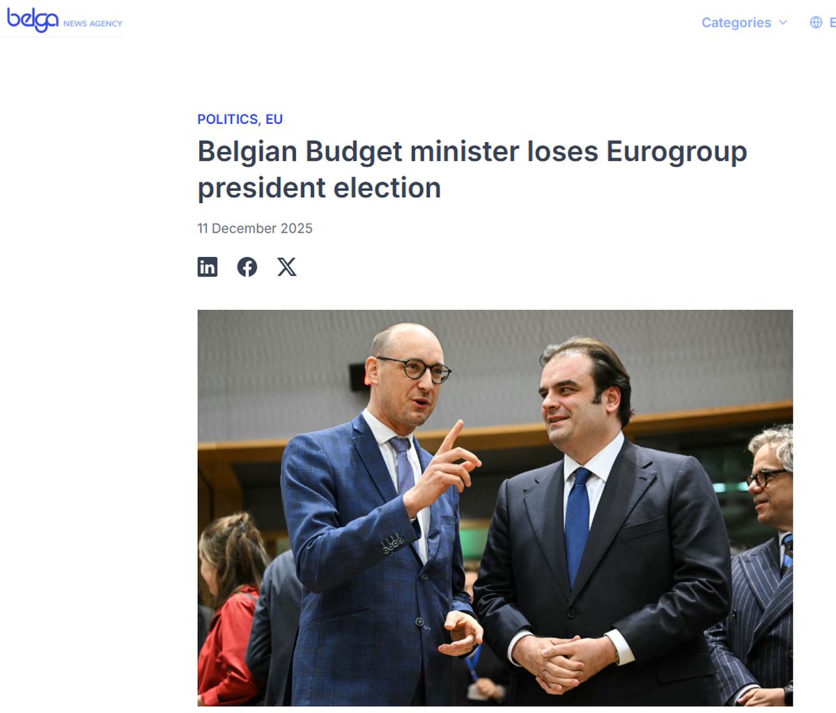 Το δημοσίευμα της Belga για την εκλογή Πιερρακάκη