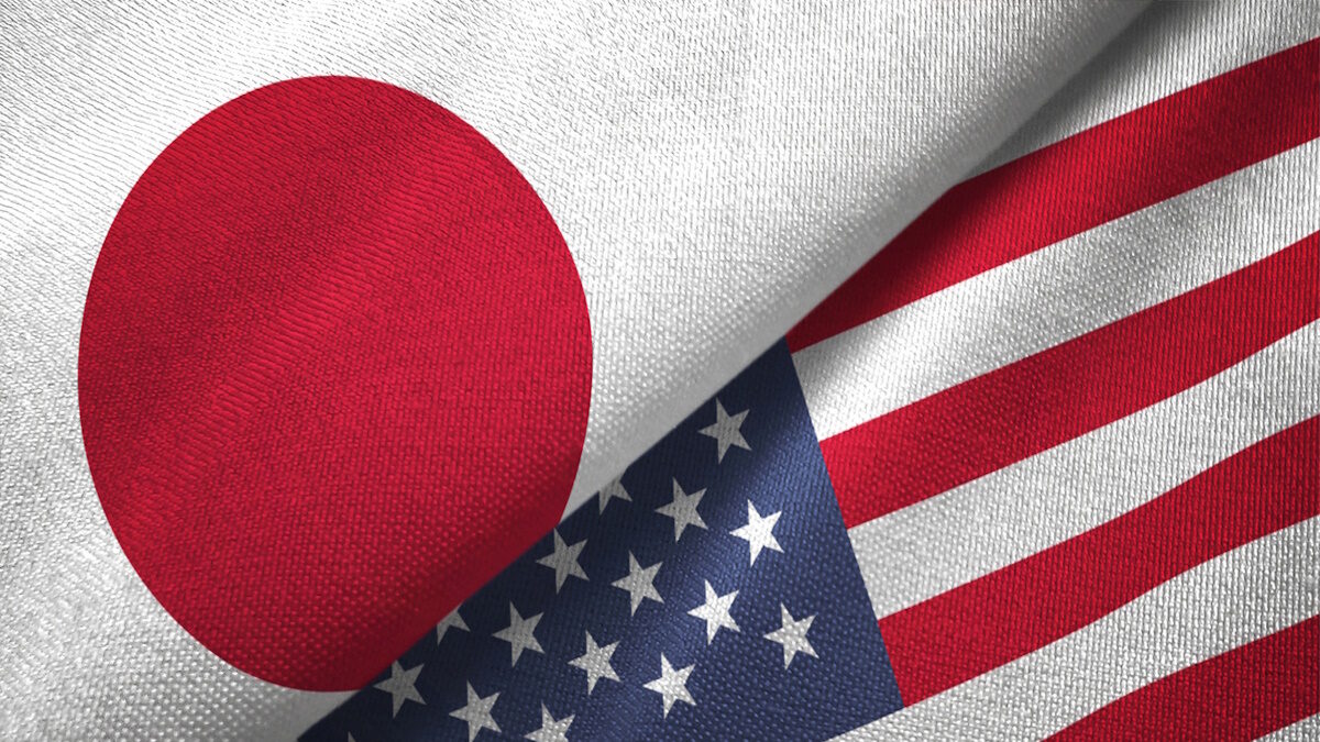 United States and Japan flag together realtions textile cloth fabric texture