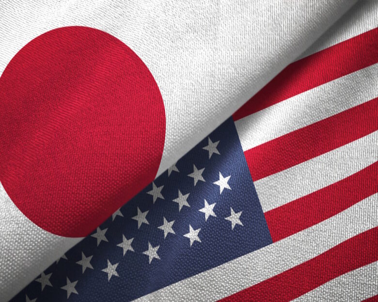 United States and Japan flag together realtions textile cloth fabric texture