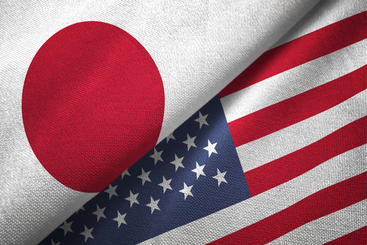 United States and Japan flag together realtions textile cloth fabric texture