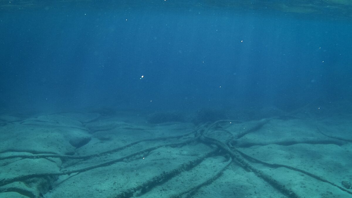 Underwater cables on the ocean floor in the Mediterranean Sea.