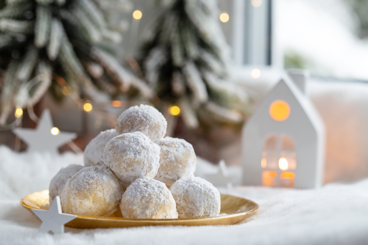 Traditional Christmas cookies with almonds on the windowsill