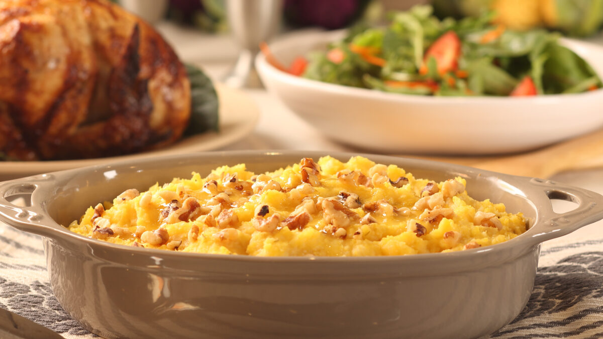 Πουρές γλυκοπατάτας με μπέικον