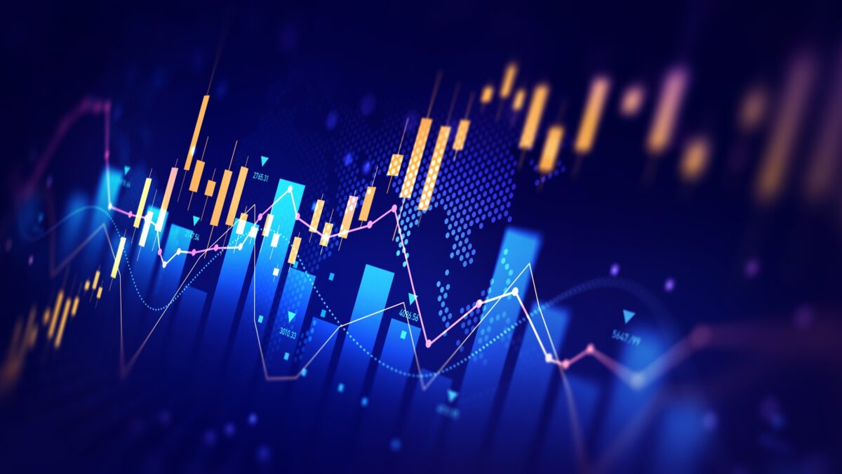 Business financial chart with moving up arrow graph.Stock market investment data and analysis finance graph