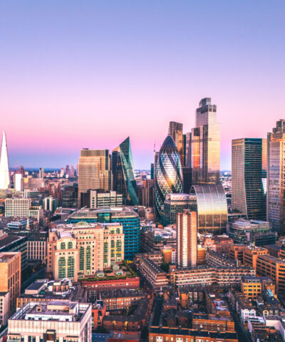 Aerial view of finance district in London