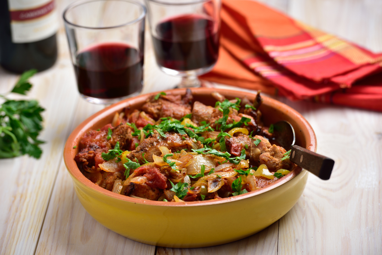 Rabbit stew a basque with onion, pepper, and parsley