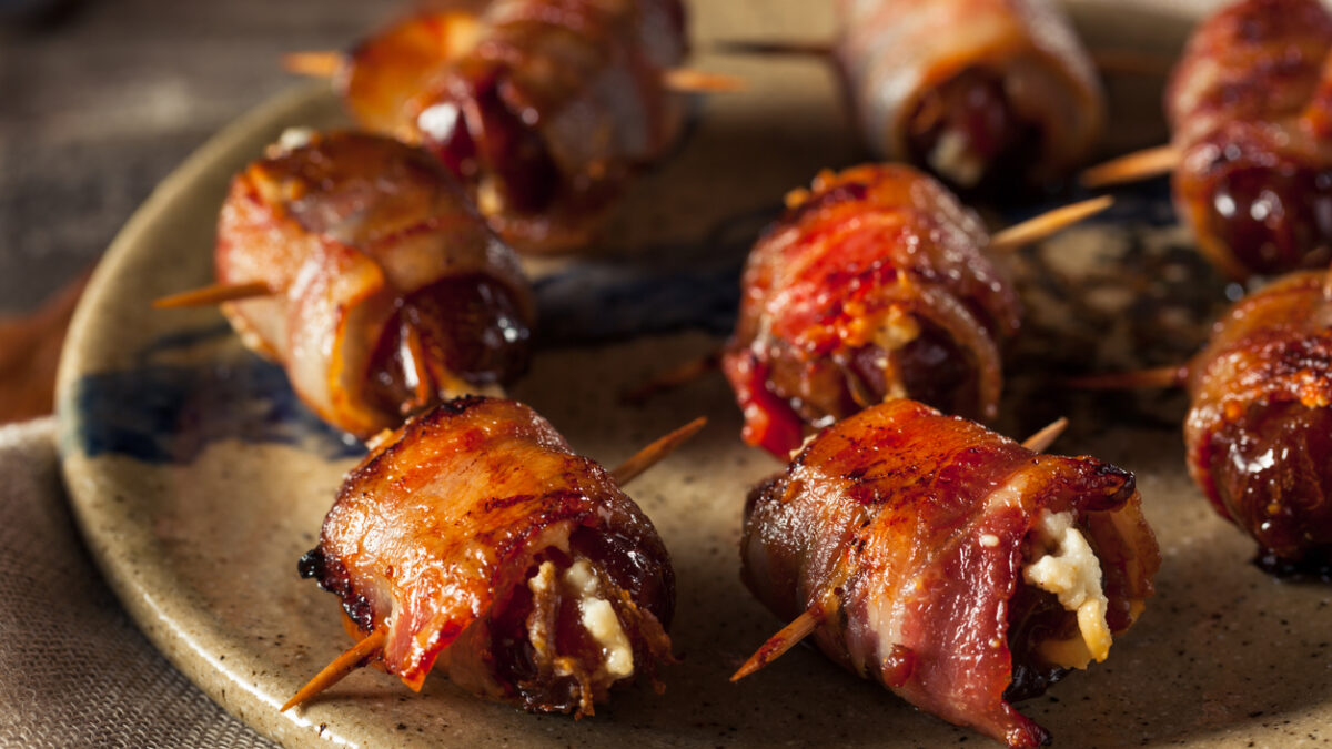 Homemade Bacon Wrapped Dates with Goat Cheese