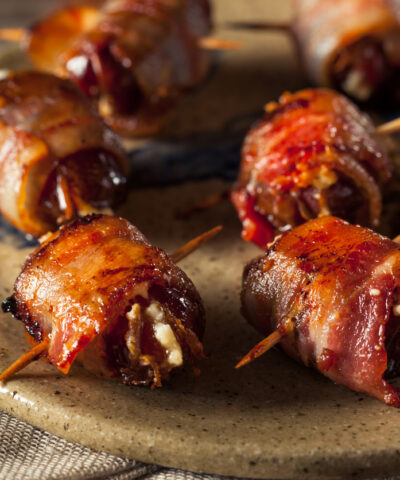 Homemade Bacon Wrapped Dates with Goat Cheese
