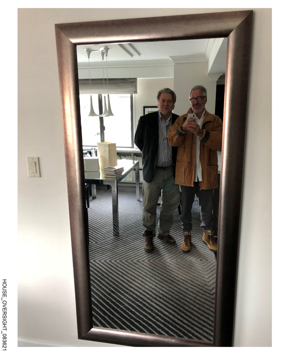Jeffery Epstein and Steve Bannon pose in this handout image from the estate of late financier and convicted sex offender Jeffrey Epstein, released by Democrats on the House Oversight Committee in Washington, D.C., U.S., on December 12, 2025. House Oversight Committee Democrats
