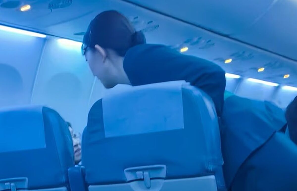 Αεροσυνοδός προσπαθεί να ηρεμήσει τον έξαλλο επιβάτη