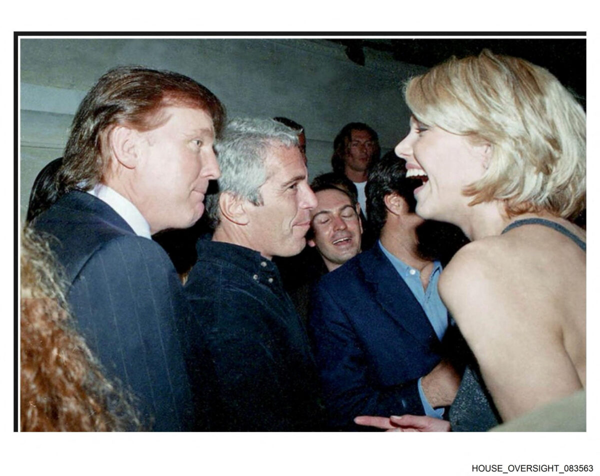 A handout photograph shows U.S. President Donald Trump with the late financier and convicted sex offender Jeffrey Epstein, from Epstein’s estate, released by Democrats on the House Oversight Committee in Washington, D.C., U.S., on December 12, 2025. House Oversight Committee Democrats
