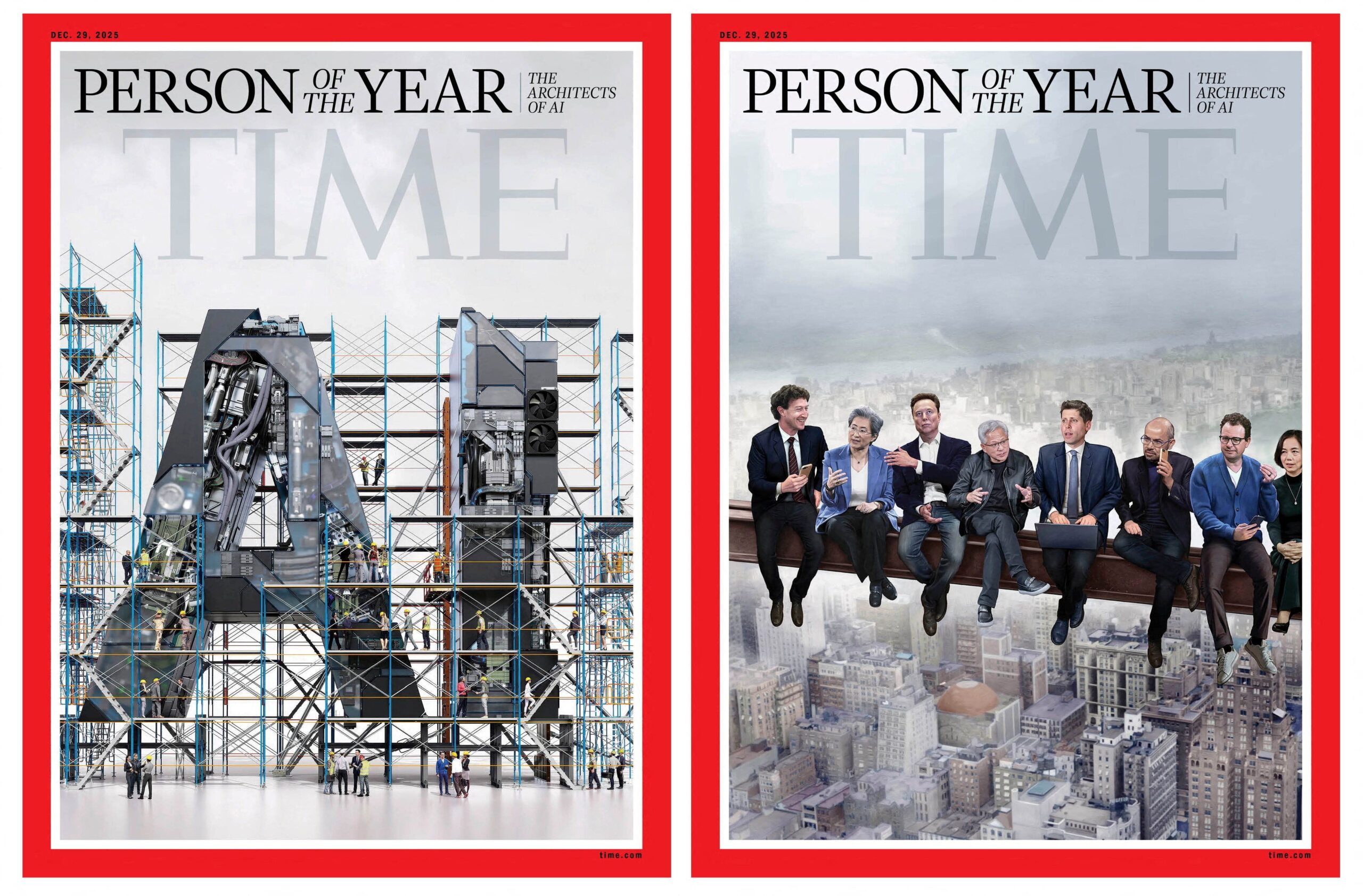 Two covers of Time magazine's 2025 Person of the Year issue Το πρόσωπο της χρονιάς για το 2025 από το TIME