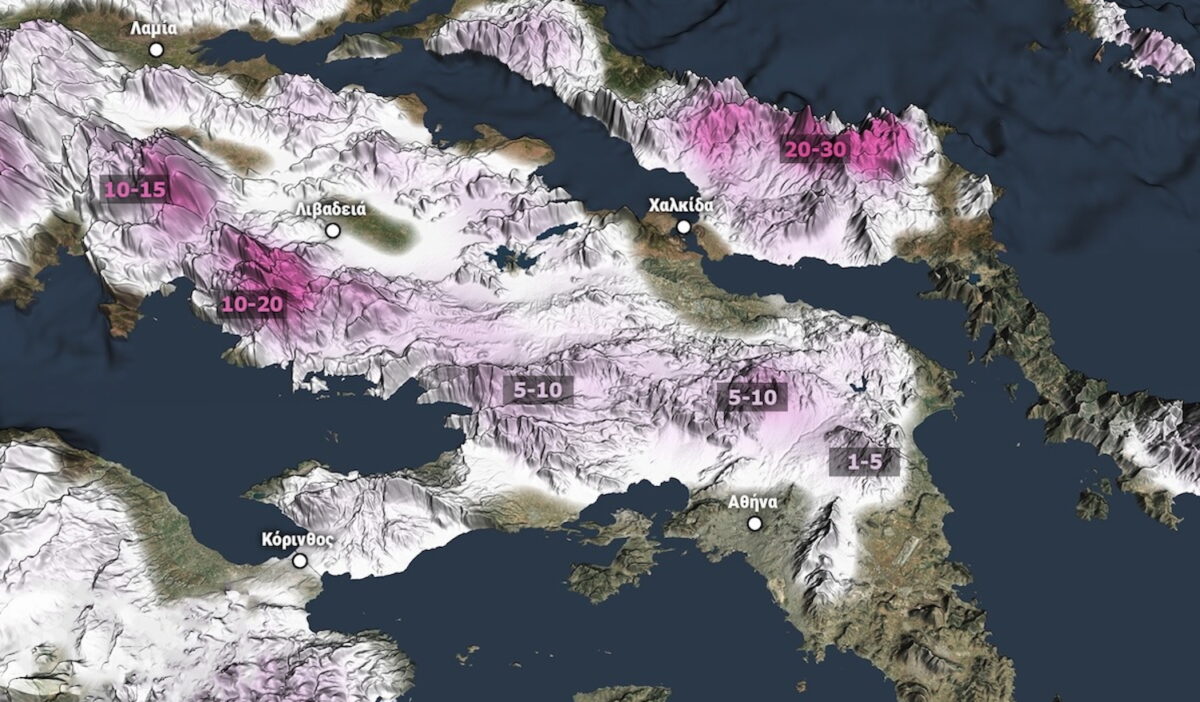 Ο χάρτης του meteo.gr με την χιονόστρωση