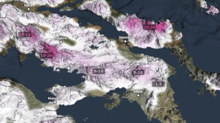 Ο χάρτης του meteo.gr με την χιονόστρωση