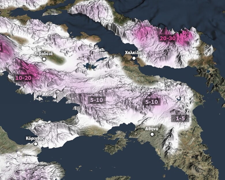 Ο χάρτης του meteo.gr με την χιονόστρωση