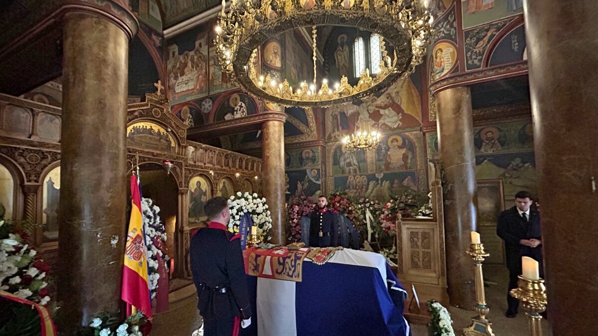 The mortal remains of Princess Irene of Greece are being laid to rest in the Greek Orthodox Cathedral of St Andrew and St Demetrius on 17 January 2026 in Madrid (Spain). After being veiled in the privacy of the Zarzuela, the public farewell ceremonies for Princess Irene of Greece, who died on Thursday 15 January at the age of 83, have begun in Madrid. The coffin covered with the Greek flag and the coat of arms of the Hellenic royal family will be open to the public in the Greek Orthodox Cathedral until six o'clock in the evening. DEATH;COFFIN;PEOPLE;FERETRO José Ruiz / Europa Press 01/17/2026 (Europa Press via AP)