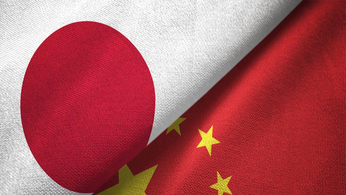 China and Japan flag together realtions textile cloth fabric texture