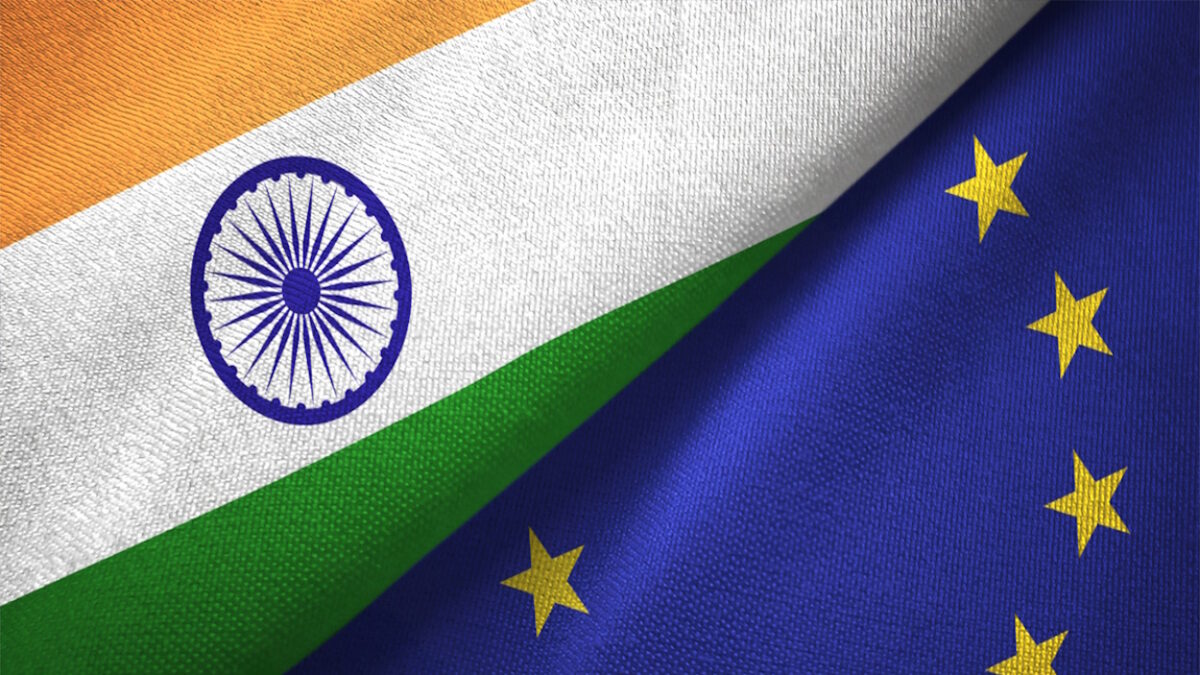 European Union and India flag together realtions textile cloth fabric texture