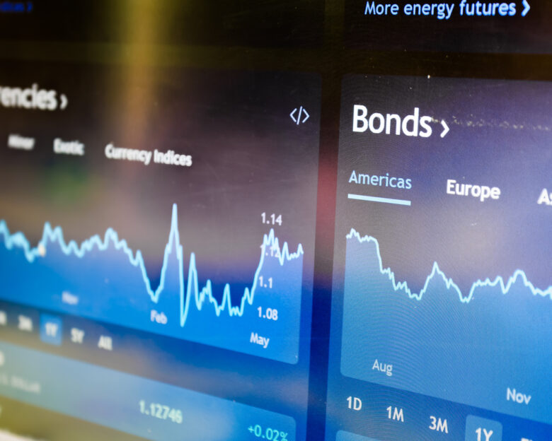 American bonds on stock market perspective dashboard. Stock exchange market chart.