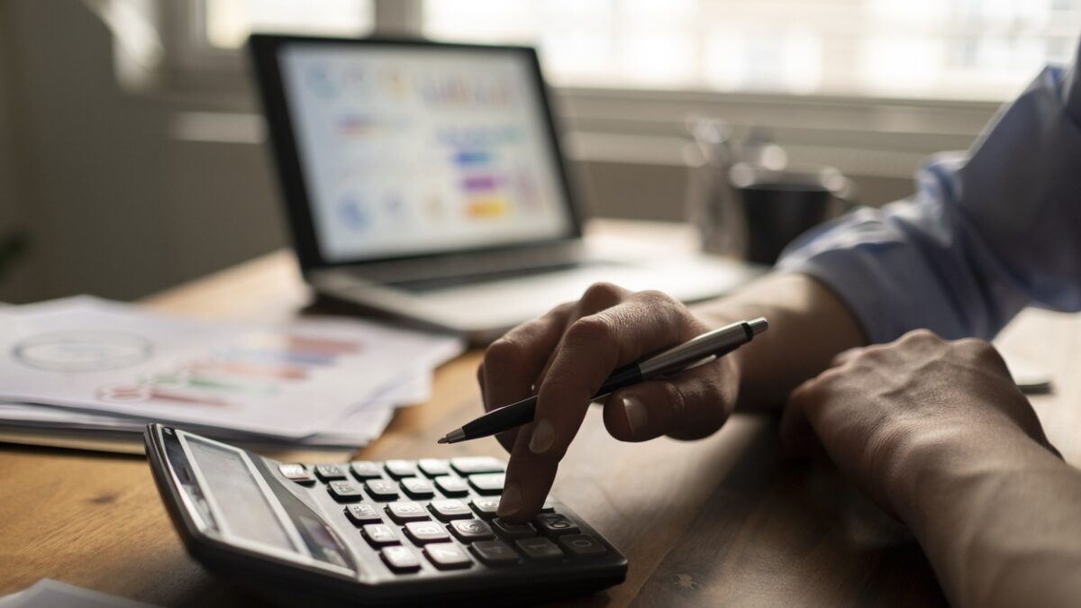 Business accounting concept, Business man using calculator with computer laptop, budget and loan paper in office.