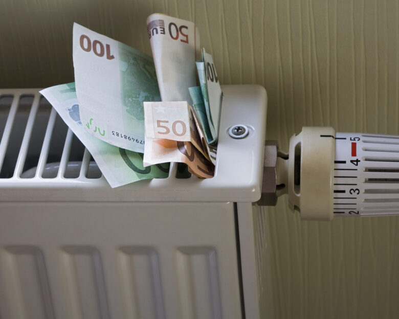 Euro banknotes stuck in a radiator