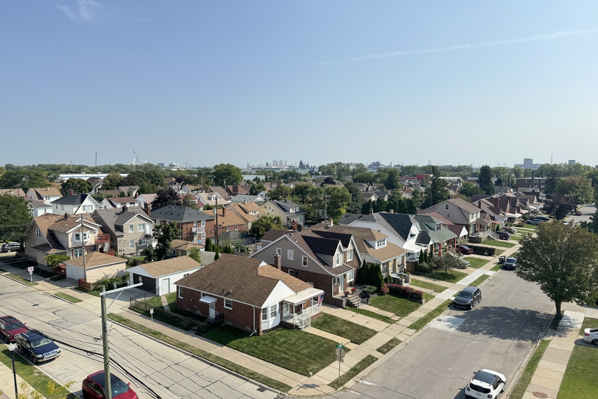 An overhead view of middle-class housing in Dearborn, where Ford's headquarters are located. This city is home to many immigrants from the Middle East.