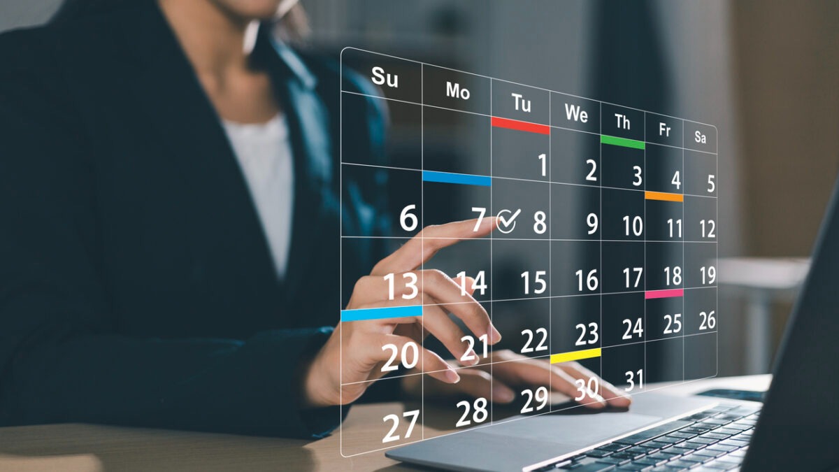 Planning and scheduling meeting calendars, activities, time management, notifications and reminders of important events with virtual screens