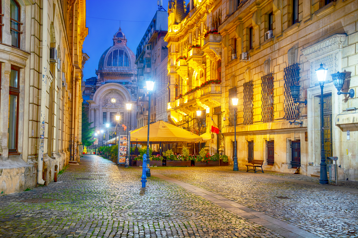 French style architecture in historical district of Bucharest, Romania