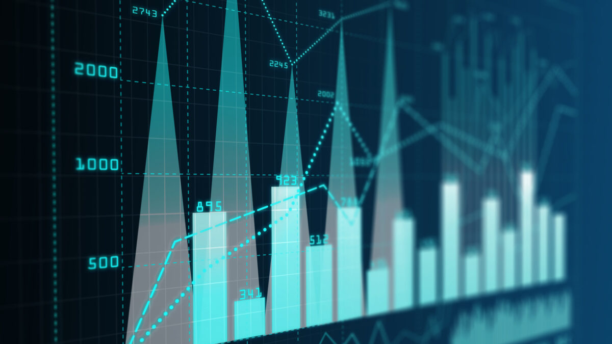 Blue digital business chart background. Financial growth concept. 3D Rendering