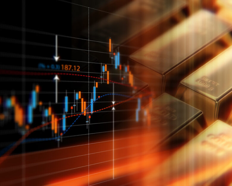 Global gold price commodity concept. Selective focus. Horizontal composition with copy space
