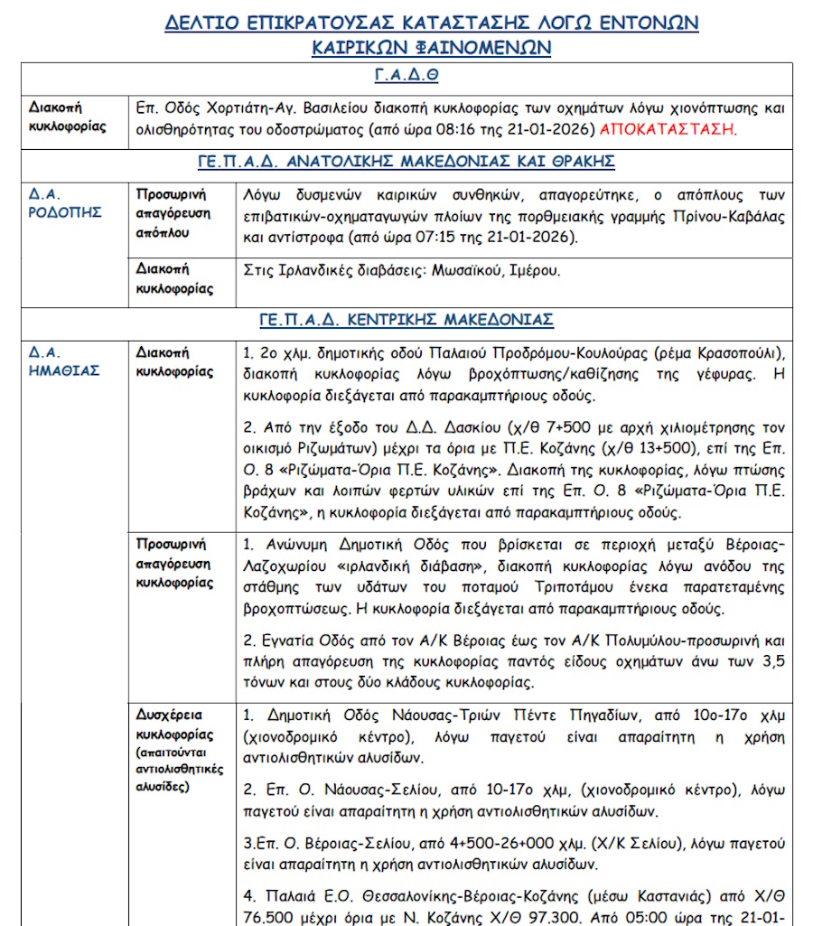 κυκλοφοριακές ρυθμνίσεις