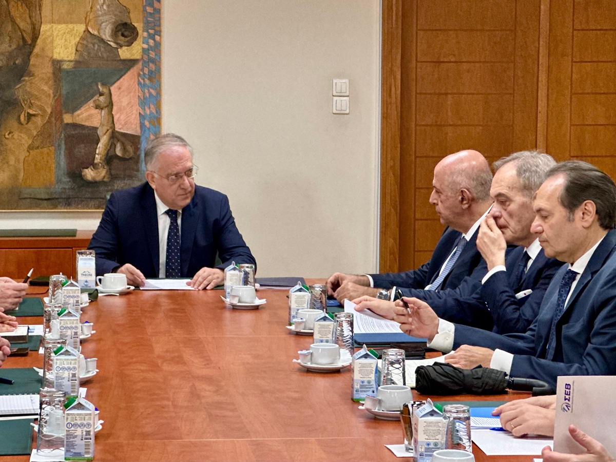 Ο υπουργός Ανάπτυξης Τάκης Θεοδωρικάκος σε συνάντηση εργασίας με αντιπροσωπεία του Συνδέσμου Επιχειρήσεων και Βιομηχανιών (ΣΕΒ)