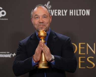 Stephen Graham poses in the press room with the award for best performance by a male actor in a limited series, anthology series, or a motion picture made for television for "Adolescence" during the 83rd Golden Globes on Sunday, Jan. 11, 2026, at the Beverly Hilton in Beverly Hills, Calif.
