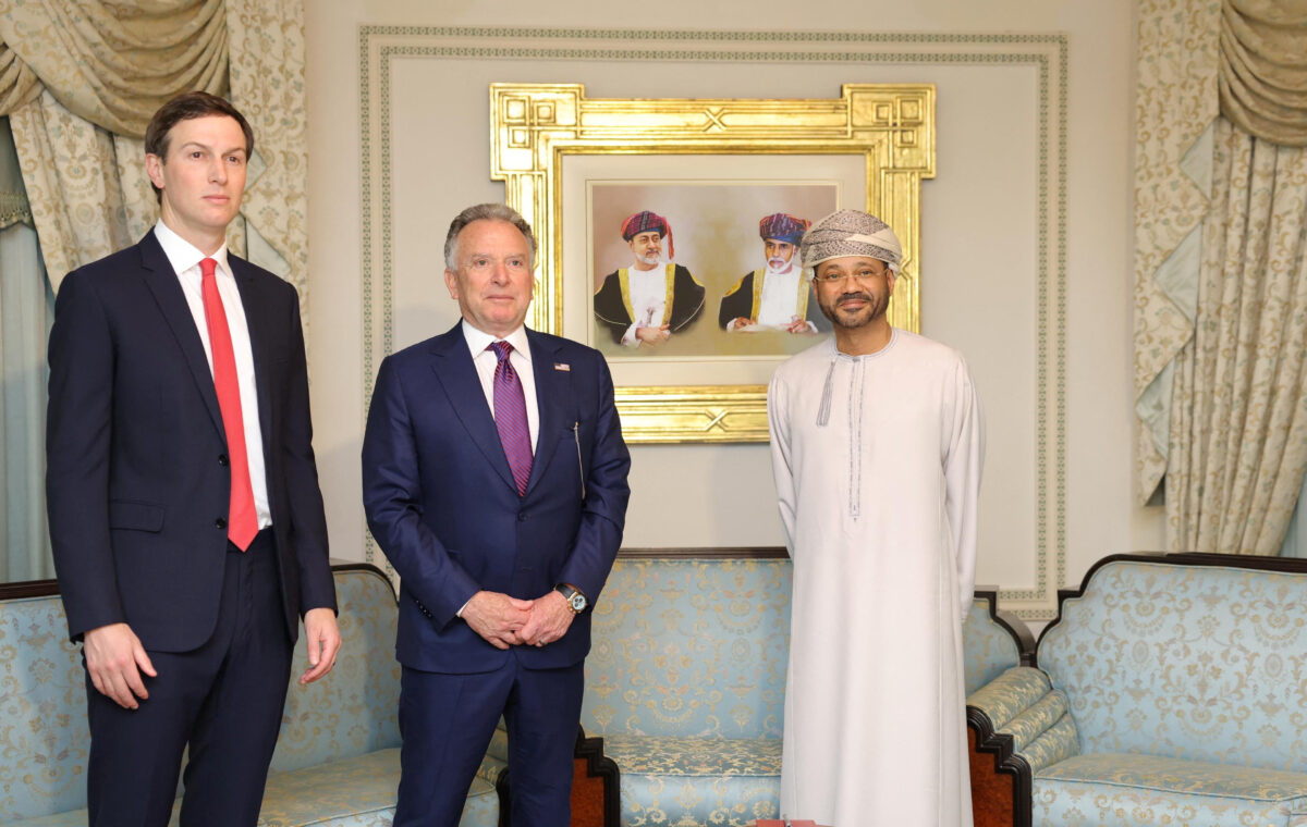 Jared Kushner and U.S. Special Envoy Steve Witkoff meet with Omani Foreign Minister Sayyid Badr Albusaidi in Muscat, Oman, February 6, 2026. Omani Ministry of Foreign Affairs/Handout via REUTERS ATTENTION EDITORS - THIS PICTURE WAS PROVIDED BY A THIRD PARTY.