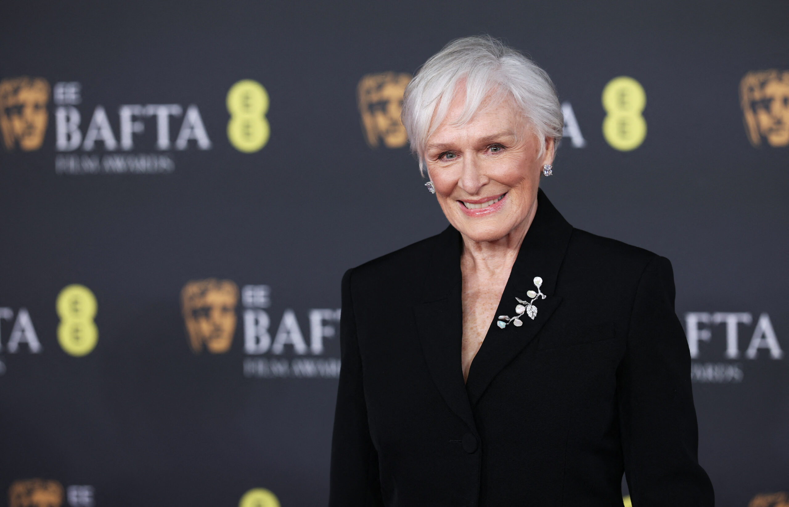 Glenn Close poses on the red carpet during the 2026 British Academy of Film and Television Awards (BAFTA) at the Royal Festival Hall in the Southbank Centre, London, Britain, February 22, 2026. REUTERS