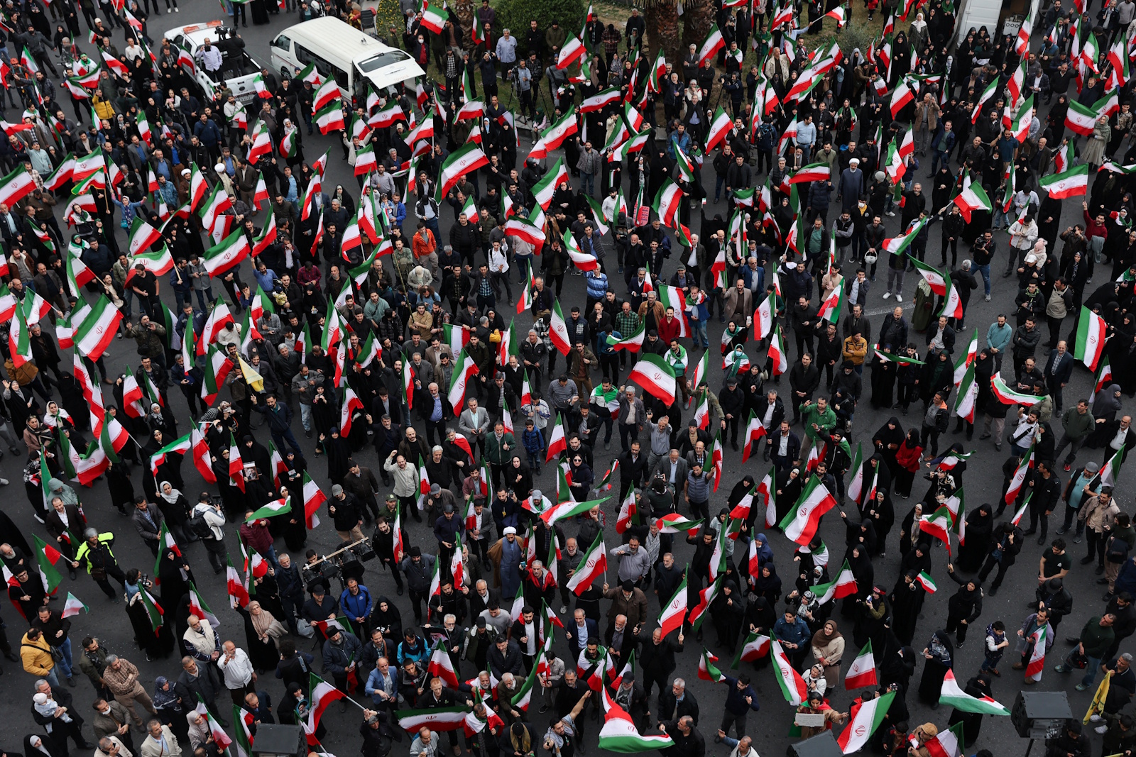 Aftermath of strike in Tehran Iranian demonstrators protest against the U.S.-Israeli strikes, in Tehran, Iran, February 28, 2026. Majid Asgaripour/WANA (West Asia News Agency) via REUTERS ATTENTION EDITORS - THIS PICTURE WAS PROVIDED BY A THIRD PARTY