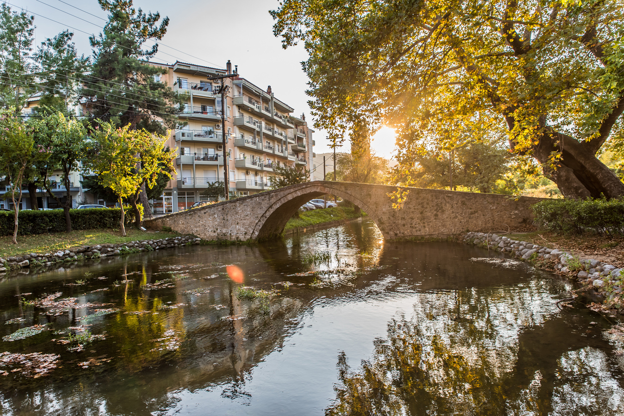 Traditional stone bridge of Kioupri in the city of Edessa, Macedonia, Greece