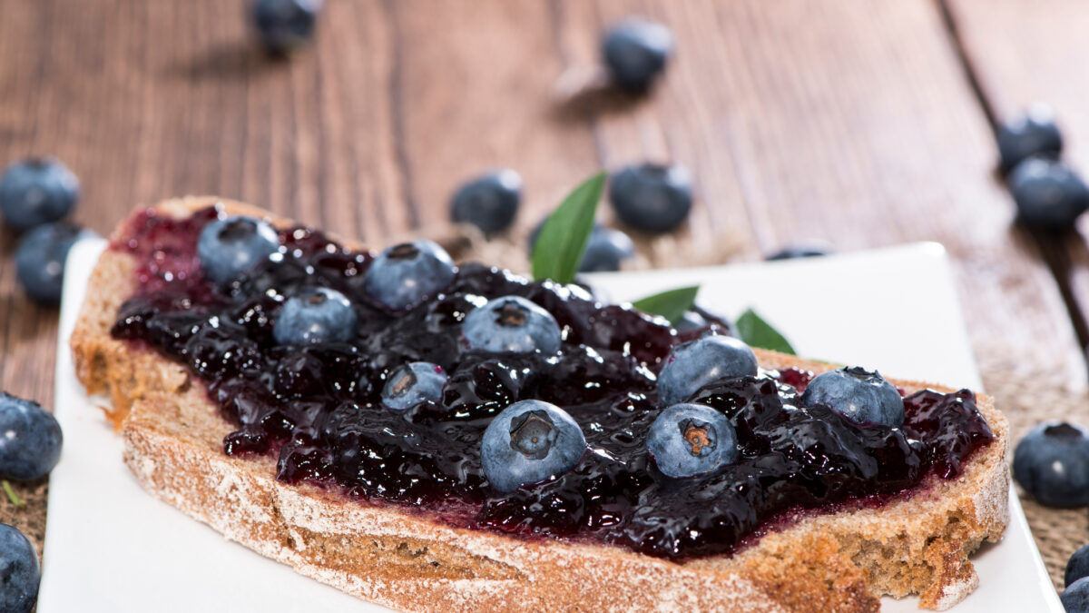 Slice of Bread with fresh made Blueberry Jam