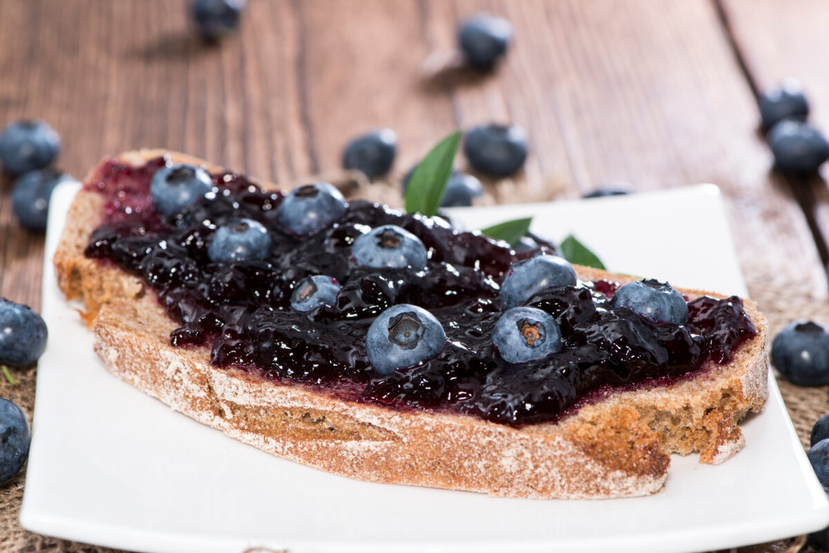 Slice of Bread with fresh made Blueberry Jam