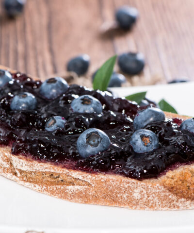 Slice of Bread with fresh made Blueberry Jam