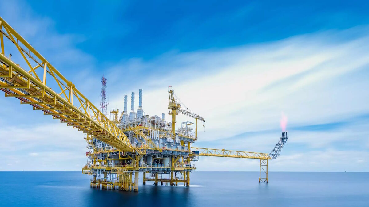 Offshore oil and gas business, Long exposure of gases and crude oil central processing platform where is produce and treat hydrocarbon before sent to onshore refinery and petrochemical factory.