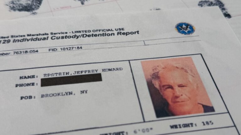A document that was included in the U.S. Department of Justice release of the Jeffrey Epstein files is photographed Sunday, Feb. 1, 2026, shows the report when Epstein was taken into custody on July 6, 2019.