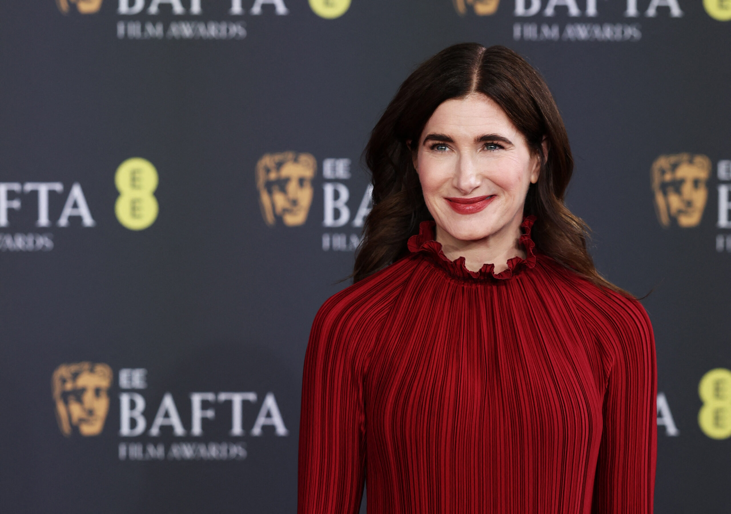 Kathryn Hahn poses on the red carpet during the 2026 British Academy of Film and Television Awards (BAFTA) at the Royal Festival Hall in the Southbank Centre, London, Britain, February 22, 2026. REUTERS