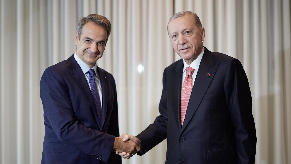 Από τη συνάντηση του πρωθυπουργού, Κυριάκου Μητσοτάκη με τον Πρόεδρο της Τουρκίας, Ρετζέπ Ταγίπ Ερντογάν στο περιθώριο της Γενικής Συνέλευσης του ΟΗΕ στις 23 Σεπτεμβρίου 2024